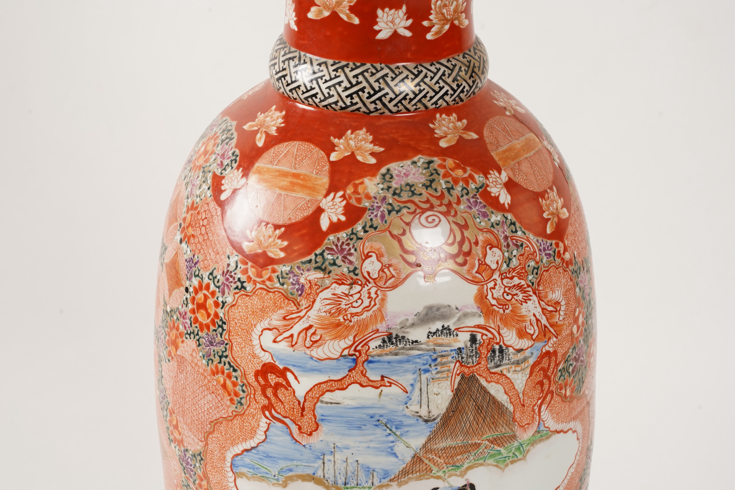 A massive Japanese Kutani vase, late 19th century, mounted as a lamp